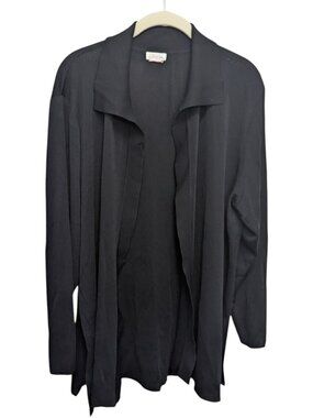 Misook Cardigan Sweater Womens Large Black Open Front Lightweight FLAW